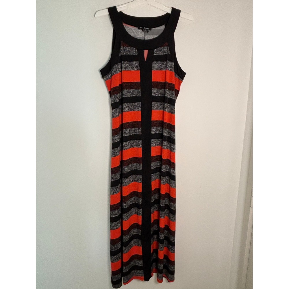 Elie McCarthy Orange Black Striped Keyhole Maxi Dress XL Sleeveless 7190A
